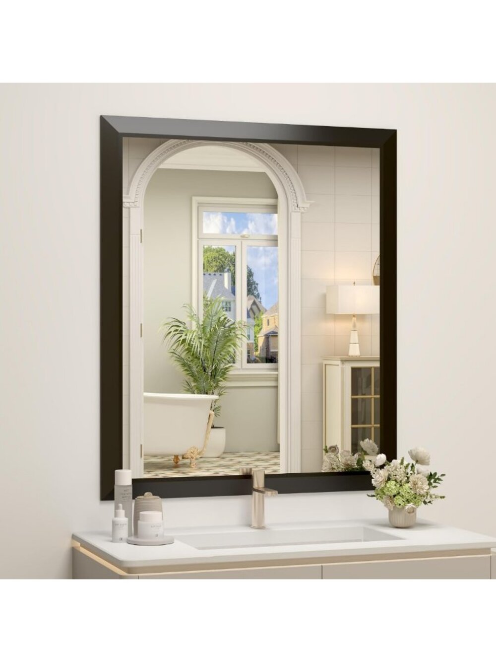 36x30 Matte Black Bathroom Vanity Mirror - Stylish Over Sink Decor